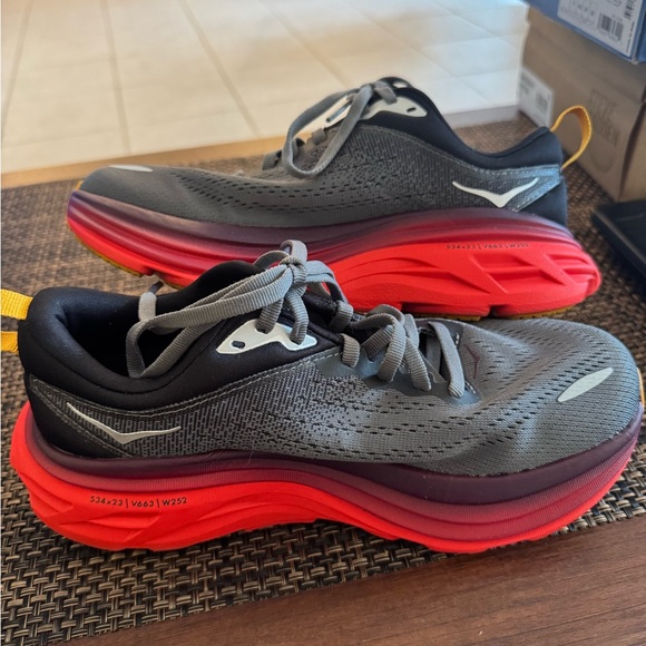 Hoka Black and Red Athletic Shoes Size 6D - Picture 4 of 6